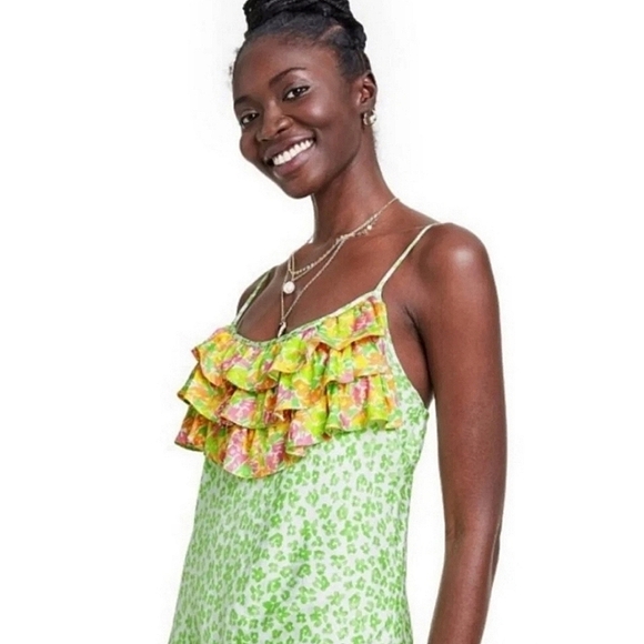 Rixo X Target Leopard Sleeveless Ruffle Slip Dress Small - Picture 2 of 9